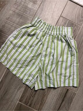 Arie Light Green Striped Women’s Elastic Waist Shorts